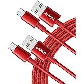 Anker USB A to USB C Cable, USB to USB C Cable (2-Pack, 6 ft, Red) | For iPhone 17 Series, Samsung Galaxy S10 / S10+, LG V30, Beats Fit Pro, and More