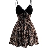 MakeMeChic Women's Plus Size Summer Mini Dress Cheetah Print Ruffle A Line Floral Lace Vintage Short Dresses
