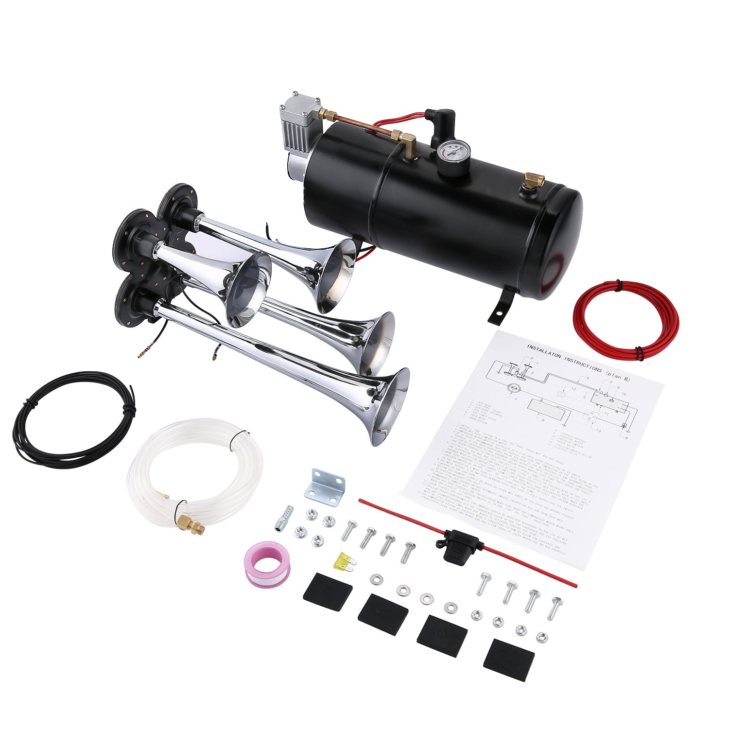 4 Trumpet Air Horn 120PSI Air Compressor 9ft Hose 12V 150dB Train Kit Truck Boat - Foto 3