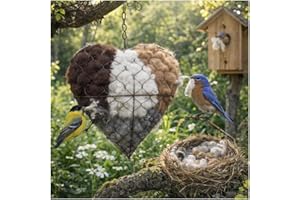 Handmade Fiber Bird Nesting Heart, Refillable Birds Haven 1 Heart Shape Hummingbird Nesting and 2 Bags of Nest Materials, Win