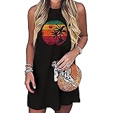 Sun Salt Sand Coconut Tree Tank Mini Dress for Women Sleeveless Beach Praty Shirts Summer Vacation Short Mini Dresses