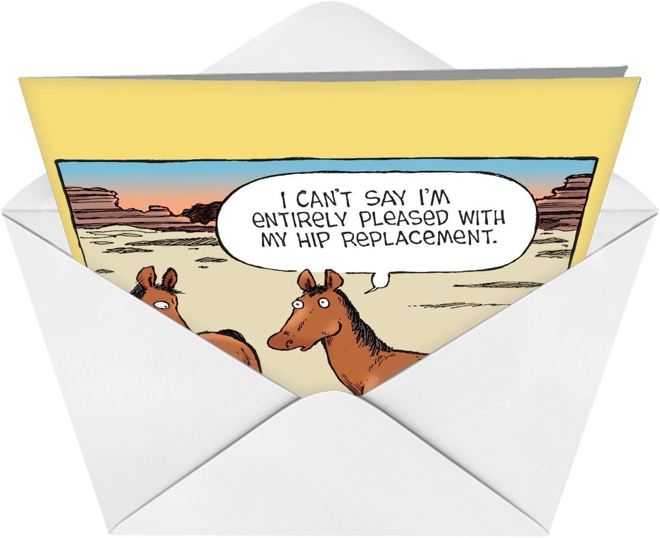 NobleWorks - Funny Get Well Soon Card with Envelope - Cartoon Humor, Feel Better Greeting - Horse Hip Replacement C1770GWG: Office Products