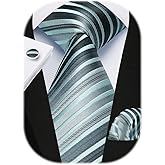 HISDERN Mens Tie Set Stripe Plaid Ties with Pocket Square Cufflinks Formal Business Silk Necktie Handkerchief for Men