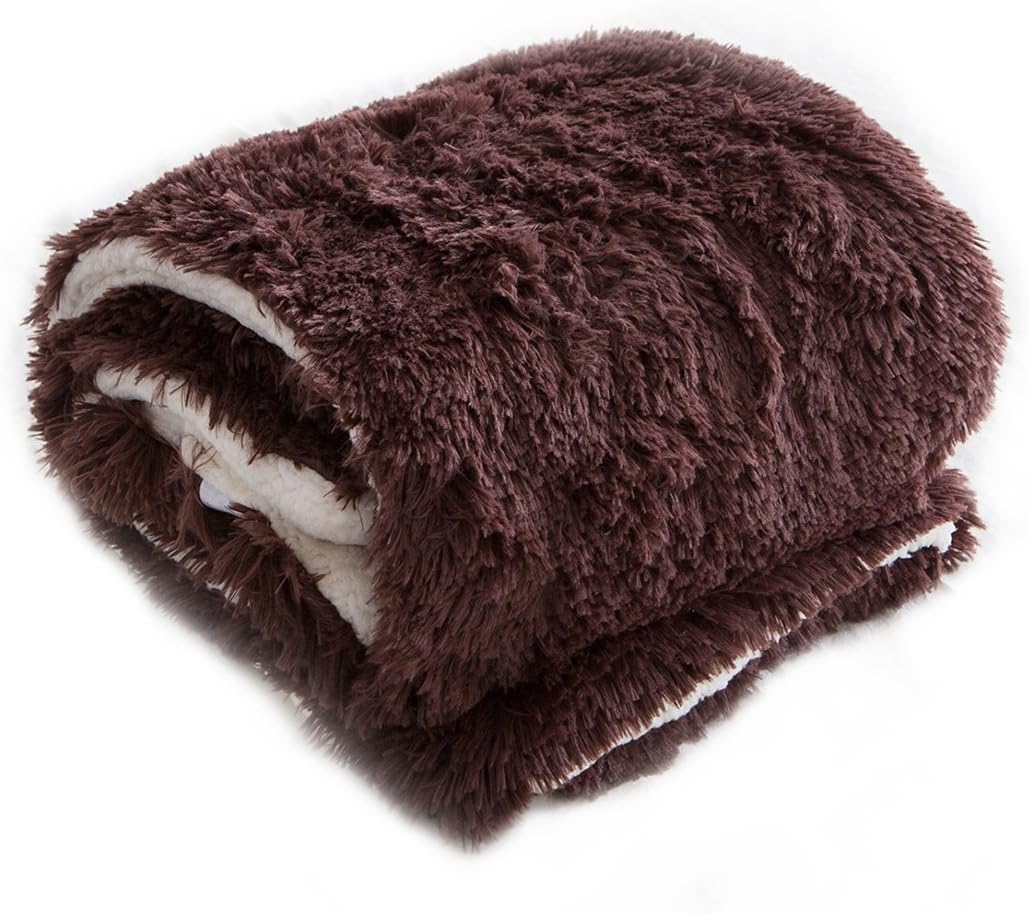 Qbedding Extra Big Soft Faux Fur Sherpa Reversible Throw