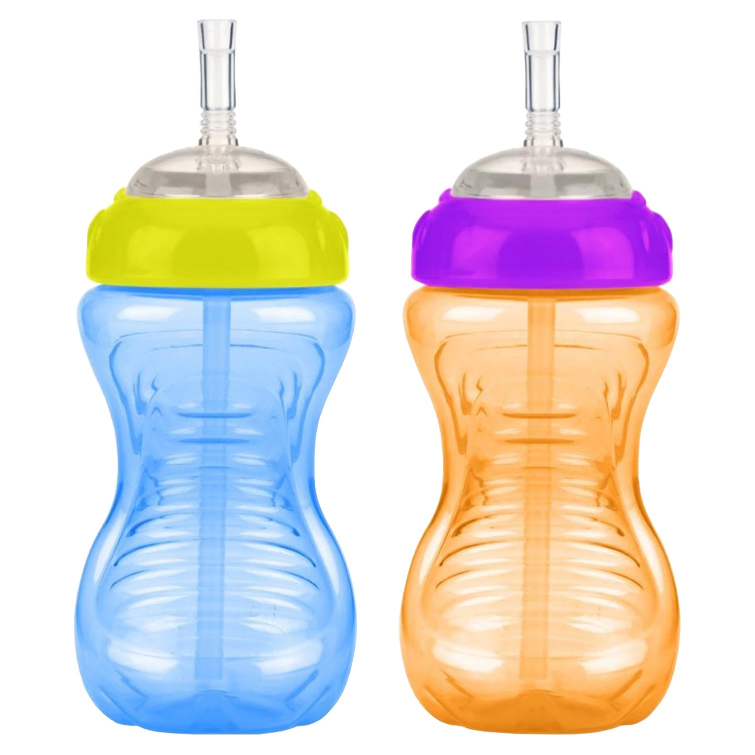 Nuby 2-Pack 10-oz No-Spill Flexi Straw Cup (Blue/Orange)