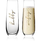 GroomBrideGifts Bride and Groom Champagne Glasses，Mr and Mrs Champagne Flutes Set of 2, Hubby and Wifey Wine Glasses, Bridal Shower Gifts, Engagement Gifts for Couples