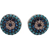 Special Design! Turkish Evil Eye Handmade 925 Sterling Silver Round Cut Sapphire Turquoise White Topaz Rhodium Earrings