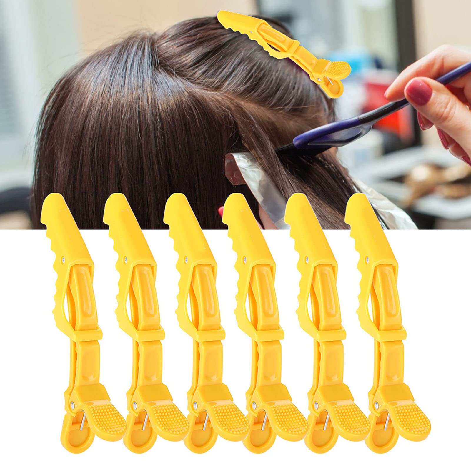 Alligator Hair Clips, With Good Tension to Ensure Firm Grip Anti-Slip Single Prong Hairdressing Hair Section Claw Clasps Barrette 6Pcs(Yellow)