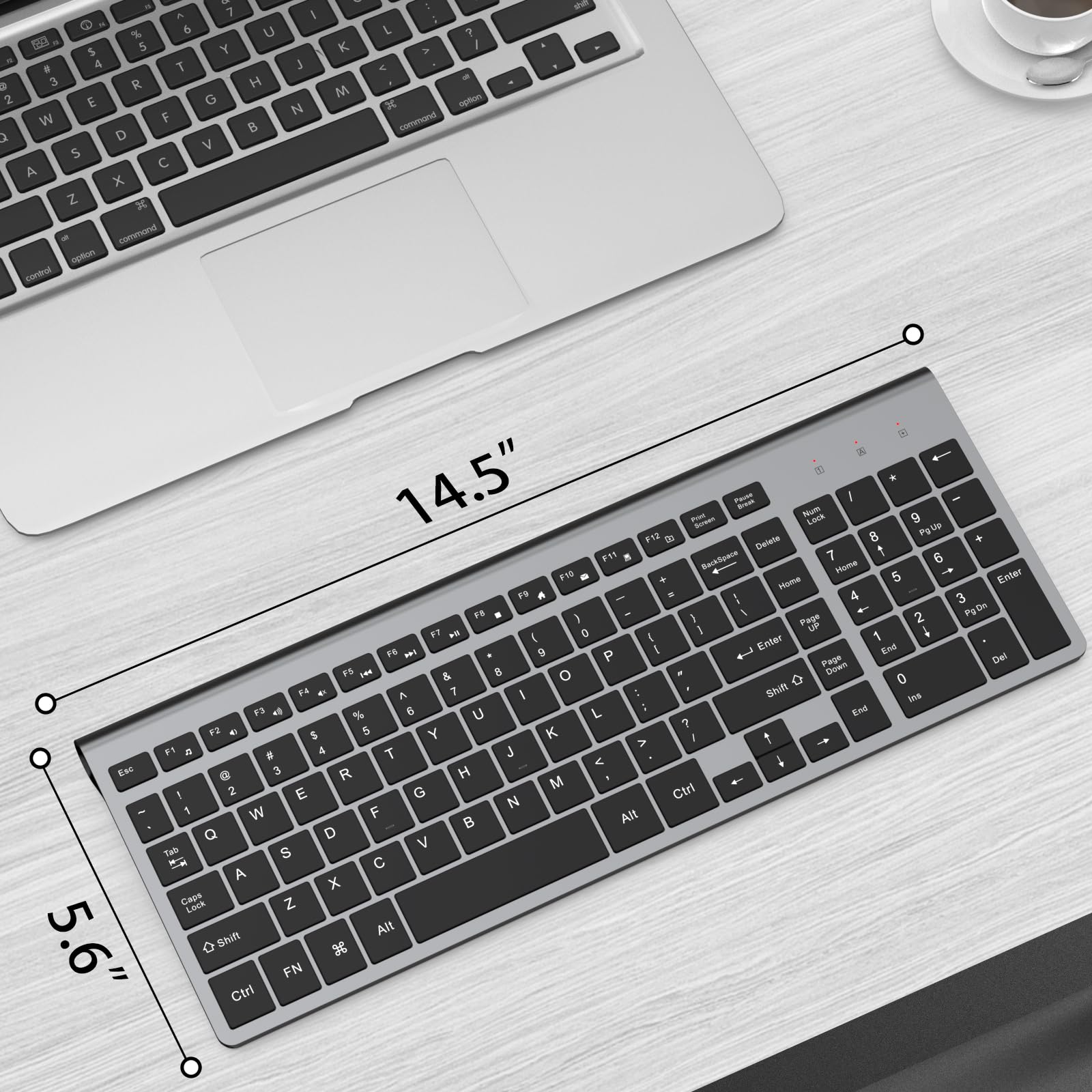 JOYACCESS Wireless Keyboard, 2.4G Slim and Compact Wireless Keyboard with Numeric Pad for Laptop, MacBook Air, Apple, Computer, PC(Black and Grey)