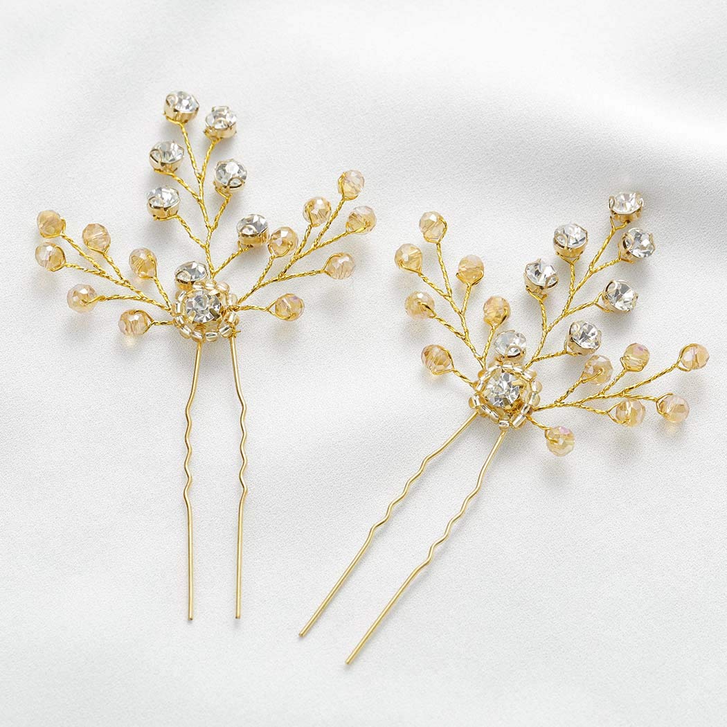 Amazon Com Asooll Gold Wedding Crystal Hair Pins Bride Beads
