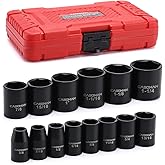 CASOMAN 14 Pieces 1/2-Inch Drive Shallow Impact Socket Set, 6-Point, SAE, 3/8" to 1-1/4''