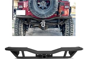ECOTRIC Tubular Rear Bumper Guard Protector Compatible with 2007-2018 Jeep Wrangler JK Textured Offroad Rock Crawler with Hit