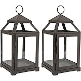 Hosley Set of 2 Clear Glass & Iron, Classic Style Lantern- 12" High. Ideal Gift for Weddings, Festivities, Parties, Outdoor Activities, Aromatherapy, Spa Settings with Votive or LED O3