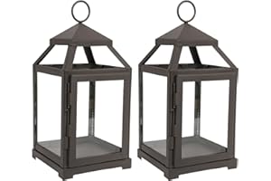 Hosley Set of 2 Clear Glass and Iron Classic Style Lantern 12 Inch High Ideal Gift for Weddings Festivities Parties Outdoor Activities Aromatherapy Spa Settings with Votive or LED W9