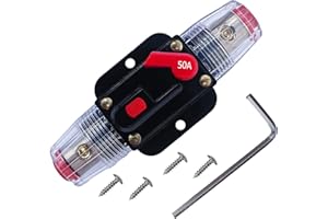 Tiwerlfe 50 Amp Circuit Breaker Manual Reset Waterproof Inline Fuse Inverter for Car ATV Marine Trolling Motors Boat Power Protect 12V-48V DC, with Inner Hexagon Tool & Screw