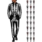 LVOFTJU Skeleton Costume Men Plus Size Adult Halloween Costumes 2 Piece Funny Scary Skull Print Suits Party Outfits 2026