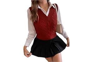 SweatyRocks Women's Sweater Vest V Neck Slim Fit Sleeveless Cable Knit Tops