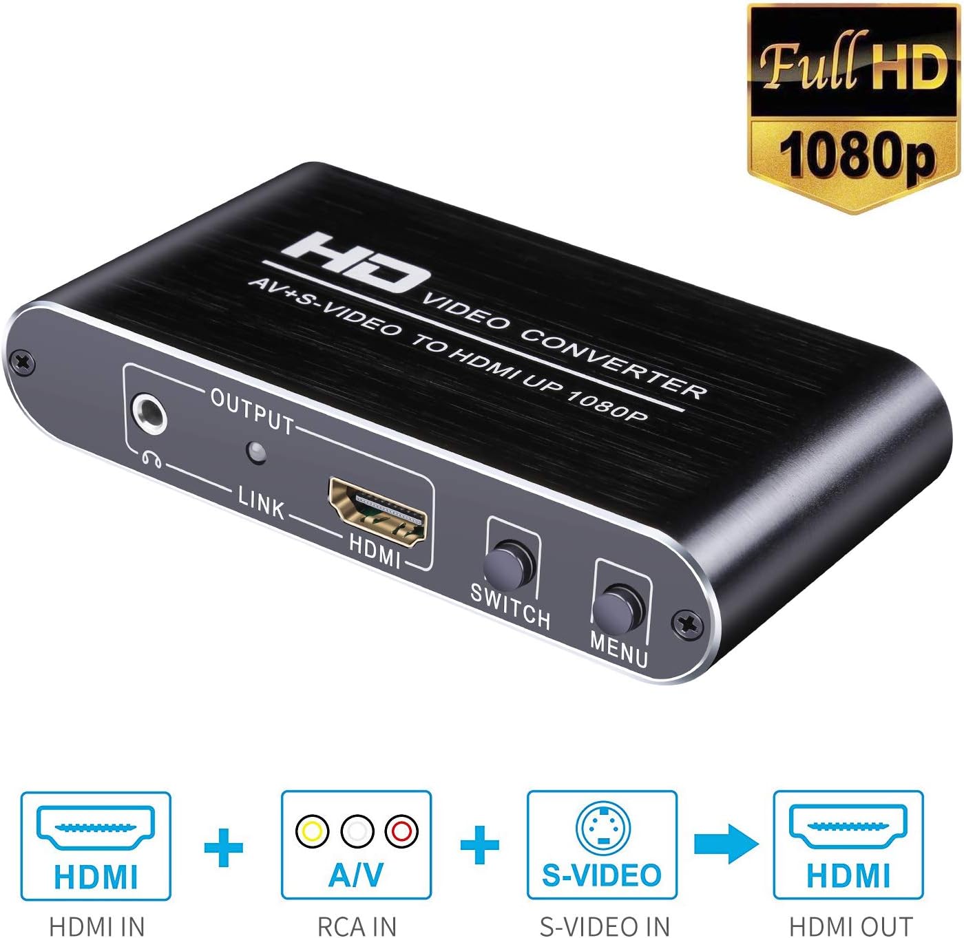 Yitrox Convertisseur SVidéo/HDMI/RCA vers HDMI avec 3,5 Jack CVBS AV