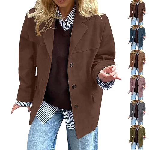 AMDOLE Women's Faux Suede Jacket Y2k Outerwear Women Faux Leather Jacket Fall Fashion 2025 Long Sleeves Winter Coat Old Money Oversized Blazers Trendy Streetwear Outerwear Brown-A XL