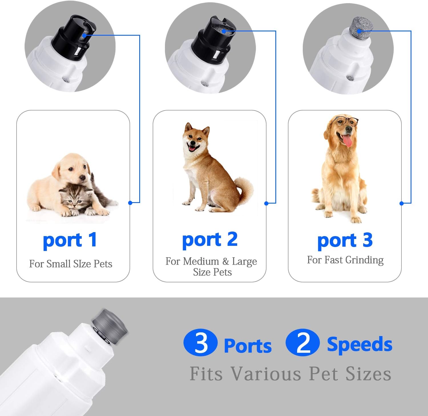 Dog Nail Grinder with LED Light, 2020 Upgraded Professional Pet Nail Grinder Low Noise 2 Speed Electric Rechargeable Painless Paws Grooming Trimming Smoothing for Small Medium Large Dogs & Cats