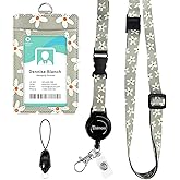 bolimoss Cute Flowers Lanyard for ID Badge Card, Breakaway Neck Lanyards with Retractable Badge Reels Quick-Release Buckles and Adjustable Straps with Leather Card Badge Holders