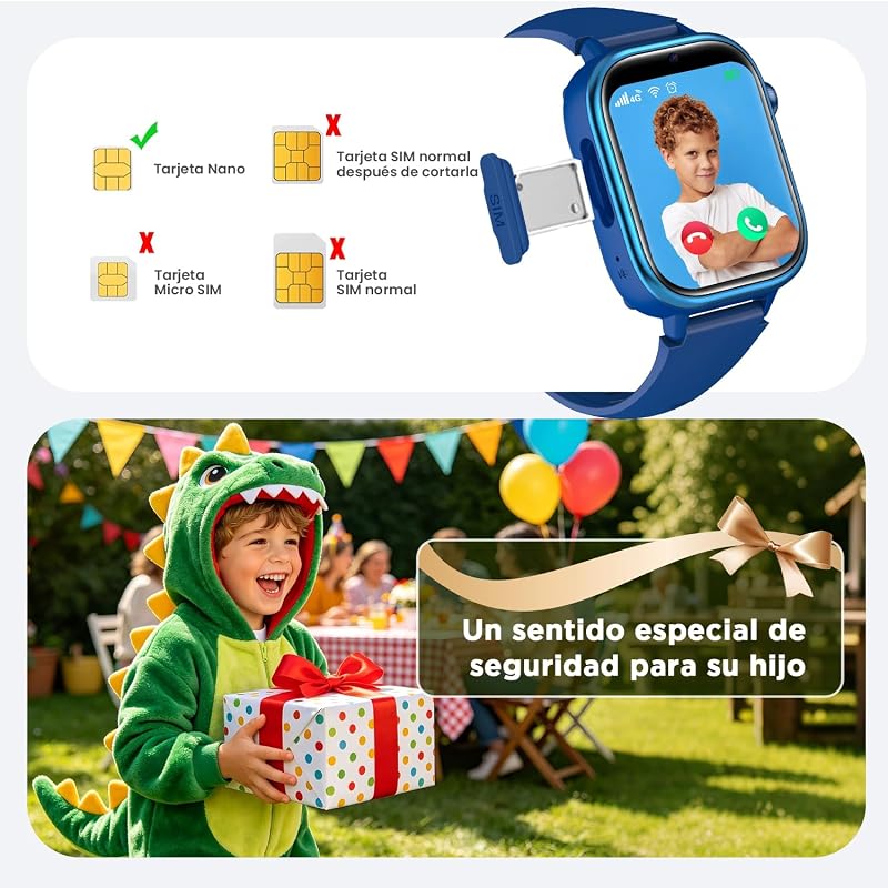 Relógio Inteligente para Crianças com GPS/Videochamada/SOS/Presente, Azul