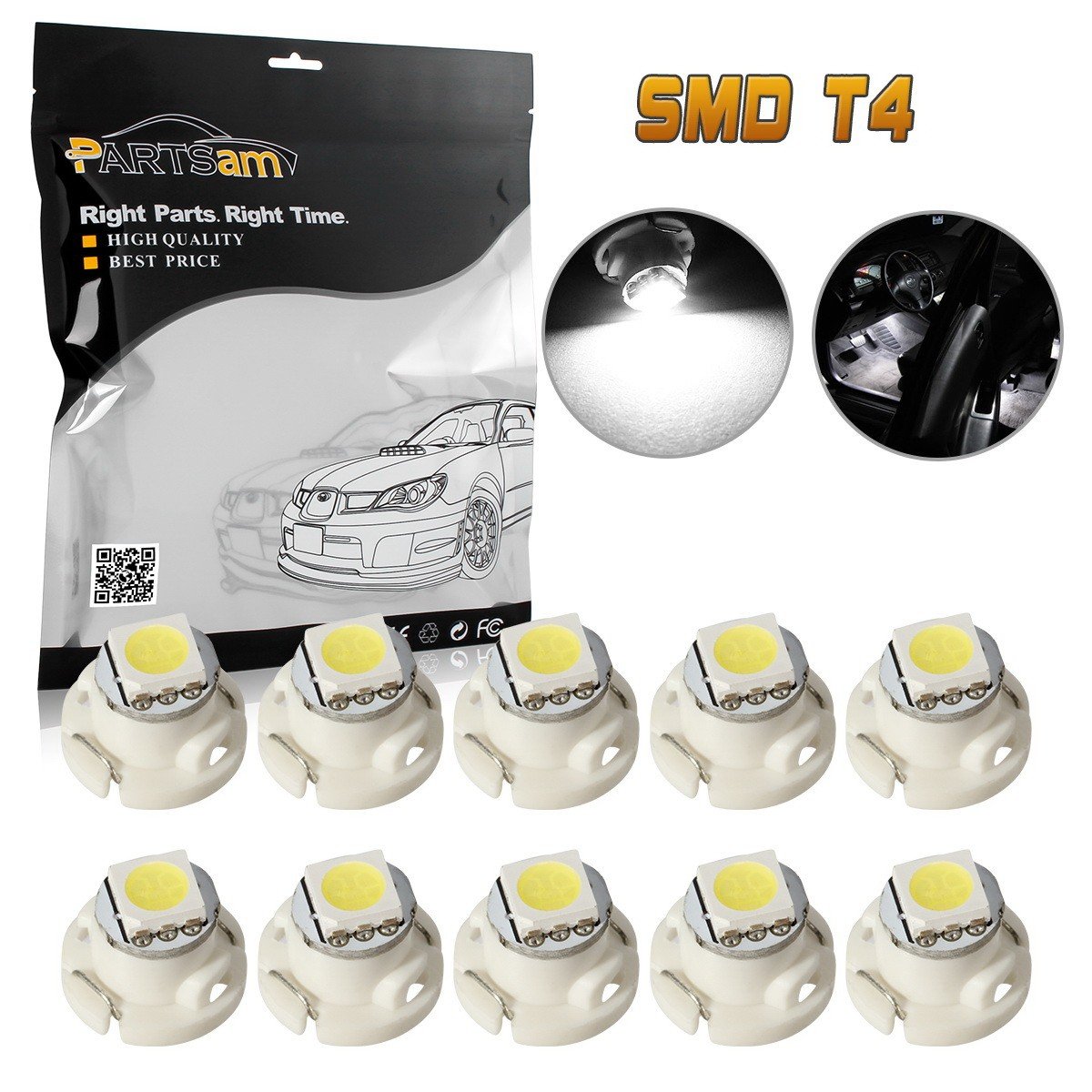 Partsam 10pcs White T4.7/T5 Neo Wedge Heater A/C Controls LED Light 5050-SMD 12V 12mm Lamp for 2001-2011 Dodge RAM 1500 2500 3500