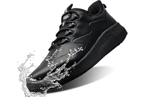 Delobi Non Slip Work Shoes for Men Slip on Waterproof Kitchen Chef Restaurant Walking Sneakers Comfortable Food Service Working Footwear Leather Nursing Shoe