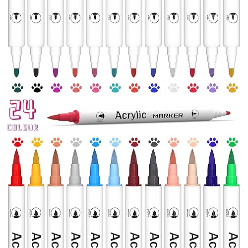 Jmoryd Acrylic Paint Pens 24 Colors, Dual Tip Acrylic Paint Markers with Brush Tip and Fine Tip for Rock Painting stones, wood, ceramics, glass pens, ideal for DIY crafts and art supplies