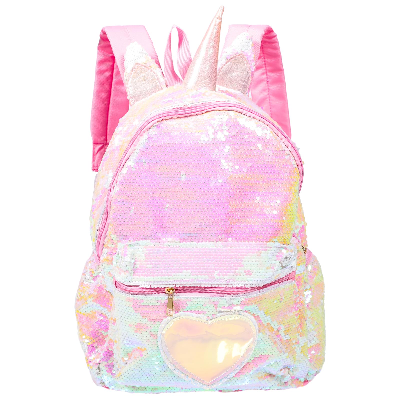 Unicorn Backpack Flip Sequin Bookbag with Hairball Glitter Daypack for Girls Teens