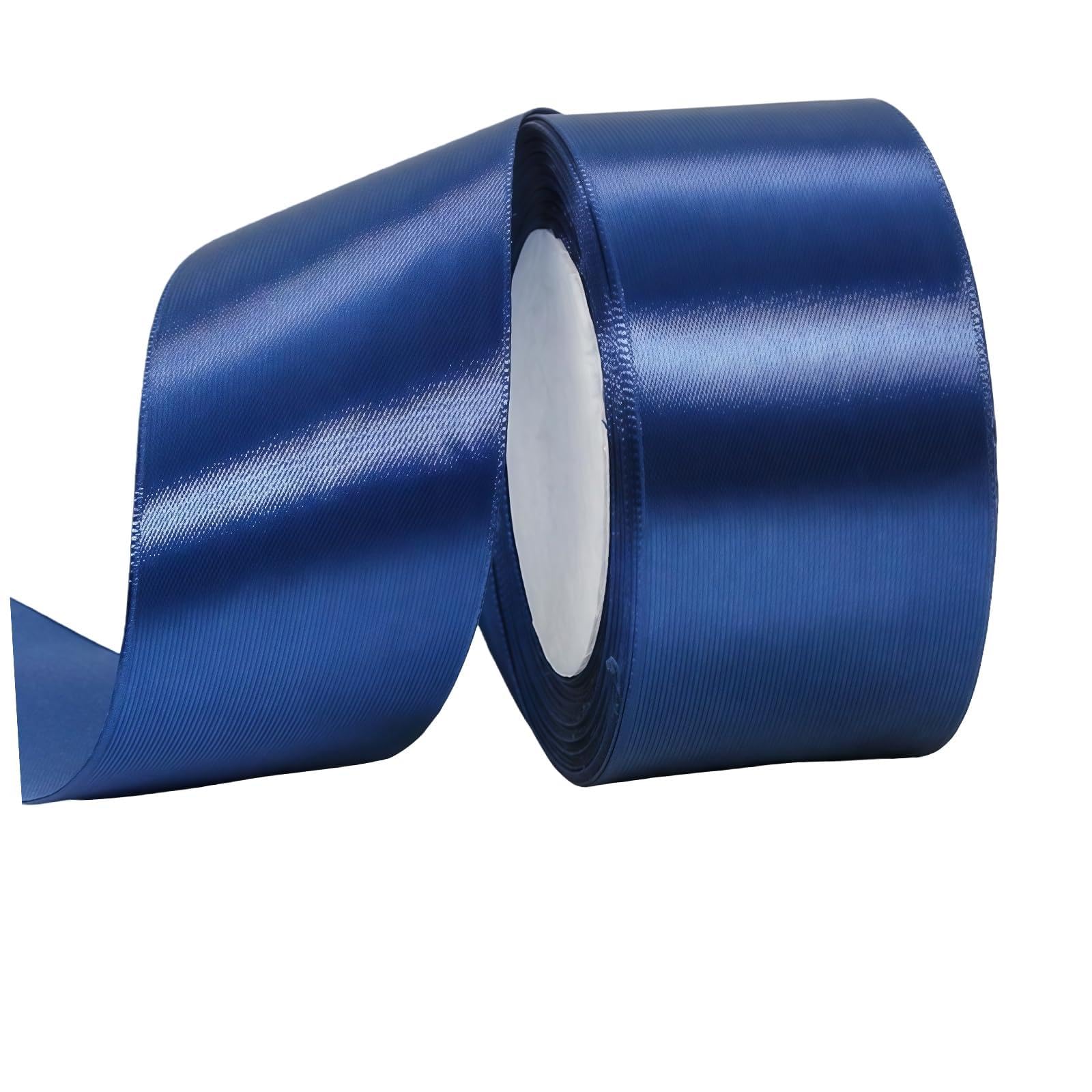 Dark Blue Ribbon 50mm for Gift Wrapping 22M,Dark Blue Satin Ribbon 50mm Wide for Crafting Cake,Hair Bow,Polyester Ribbon Christmas Decoration,Wedding Car Decor
