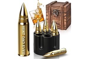 PONPUR Best Dad Ever Gifts for Dad Father, Father's Day Dad Gifts from Daughter Son Wife Kids Whiskey Stones with Wooden Box, Unique Birthday Gifts Ideas for Men Him Husband, Cool Bourbon Gadgets Gift