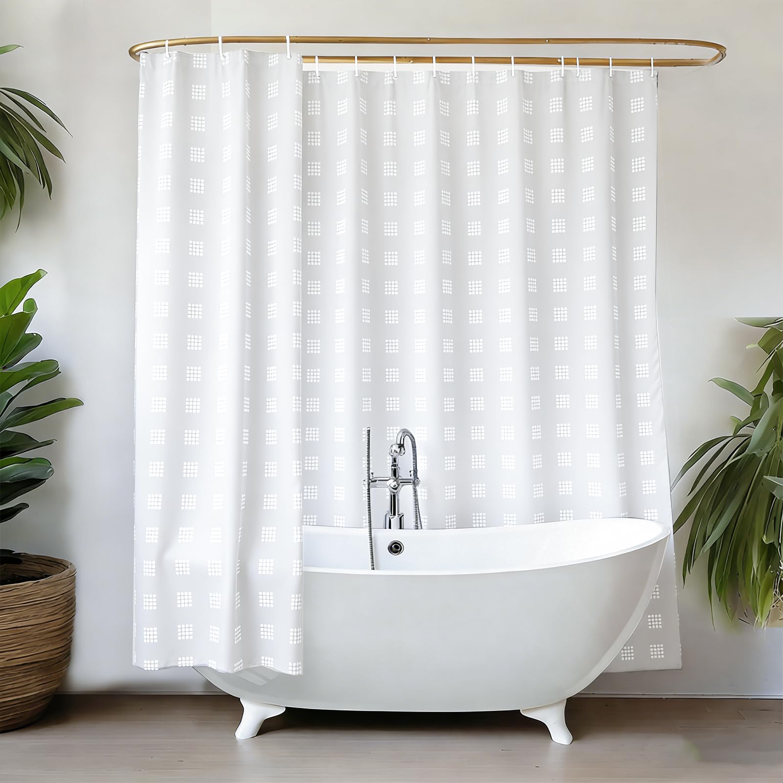 YISURE Extra Wide Textured Shower Curtain for Bathroom Tub, Waterproof Fabric with Plastic Hooks 94.5" W x71 L /240x180cm — image 1