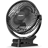 EasyAcc 10000mAh Portable Clip on Fan - 8 inch 37H Working Time Quiet Battery Rechargeable Desk Fan, Strong Airflow, Digital Display, 5 Speeds, Sturdy Clamp Fan for Golf Cart Office Bed Travel Camping