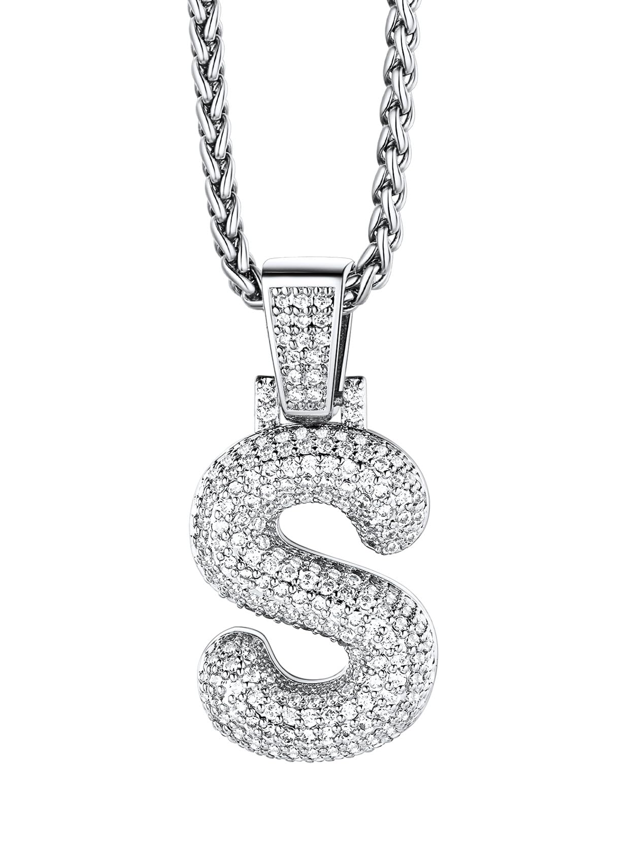 Richsteel Hip Hop Silver Big Pendant Letter S Bubble Initial Necklace for Men Rapper