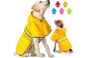 WEESIBER Dog Raincoat - Waterproof Dog Rain Jacket with Leash Hole, Reflective Pet Rain Coat Adjustable Doggy Slicker Poncho for Dogs Walking(L, Yellow)