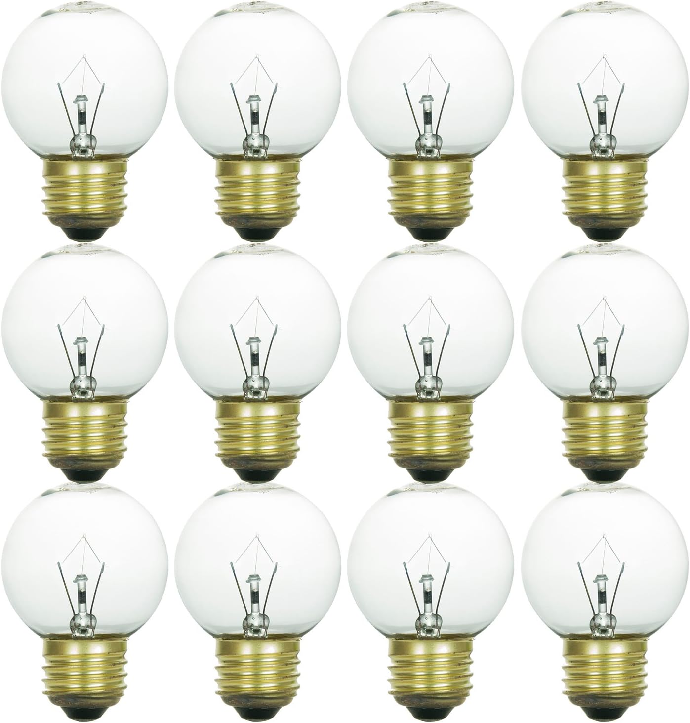 Sunlite 40G16/CL/MED/12PK 40W Incandescent G16 Globe Light Bulb Medium (E26) Base (12 Pack), Crystal Clear