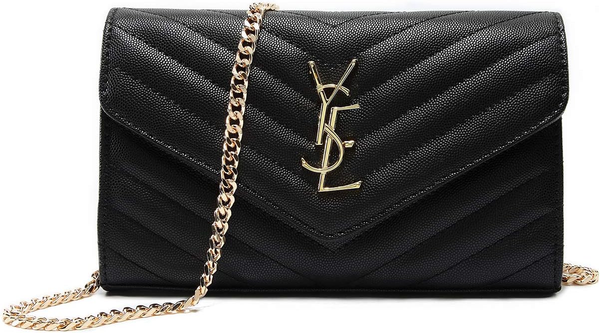 Simple Small Vegan Leather Crossbody Bag Quilted Shoulder Purse With"Y" Adjustable Chain Strap