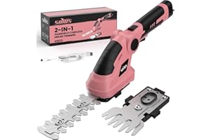 SOYUS Cordless Hedge Trimmer, 2 in 1 Electric Hedge Trimmers & Grass Shears, 7.2V Lightweight Shrub Trimmer Cordless with Battery and Charger, Ideal for Garden, Yard and Lawn - Pink