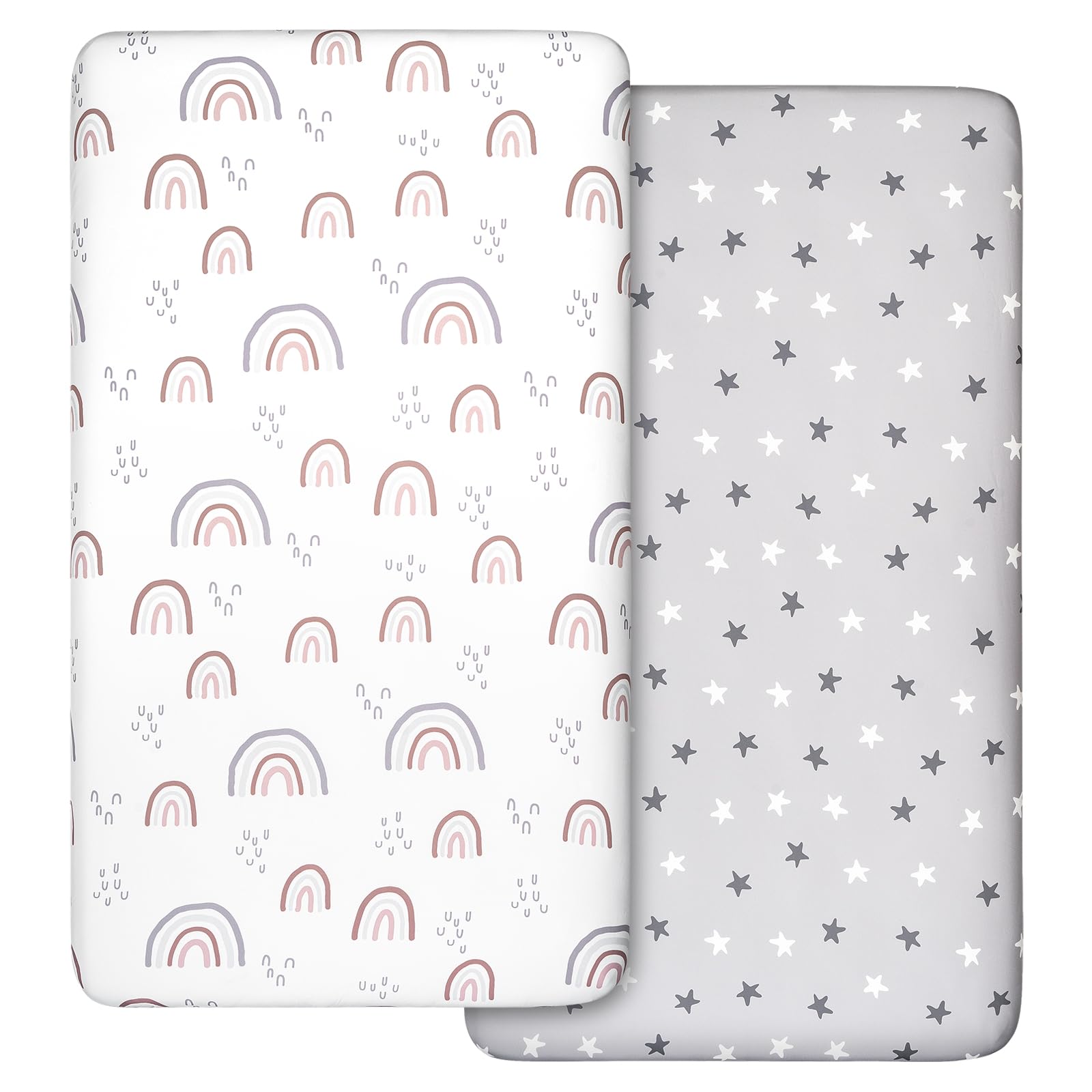 2 Pack Cot Sheets, 100% Microfiber- Breathable, 120 x 60cm Cozy and Lightweight Cot Fitted Sheets, Oeko-tex100, Fits All Bassinet Mattress Shapes, Hourglass, Crib Sheets for Oval (Rainbow) — image 1