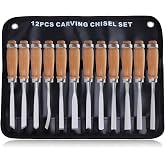 LEONTOOL 12 Pieces Wood Chisel Set Wood Carving Tools Set with Storage Bag for Woodworking, Carbon Steel Chisel with Wood Handle, 7.9" Wood Working Tools and Accessories Wood Carving Chisels Kit
