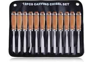 LEONTOOL 12 Pieces Wood Chisel Set Wood Carving Tools Set with Storage Bag for Woodworking, Carbon Steel Chisel with Wood Han