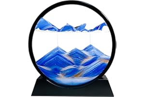 SANDCLE Moving Sand Art Liquid Motion - Moving Sand Art Picture 3D Deep Sea Sandscape, Round Glass Frame Display Flowing Sand Relaxing Toy for Desktop Home Office Work Ocean Decor(Blue, 7")