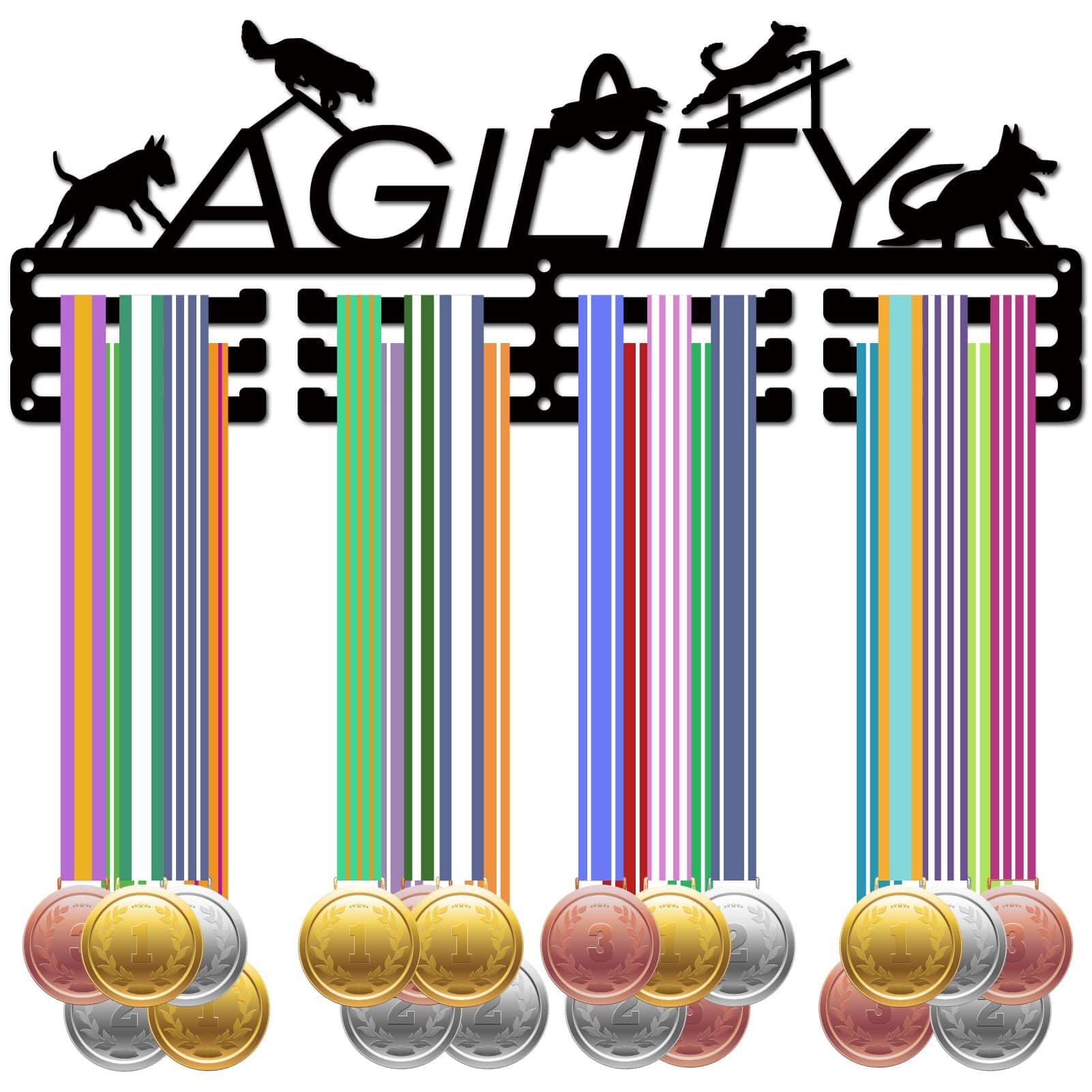 CREATCABIN Dog Agility Medal Holder Dog Medal Hanger Medal Rack Display Hanging Awards Wall Mounted Home Decor Dog Agility Competition Race Winner Gift for Pet Owner Men Women 15.7x5.9 Inch Silver