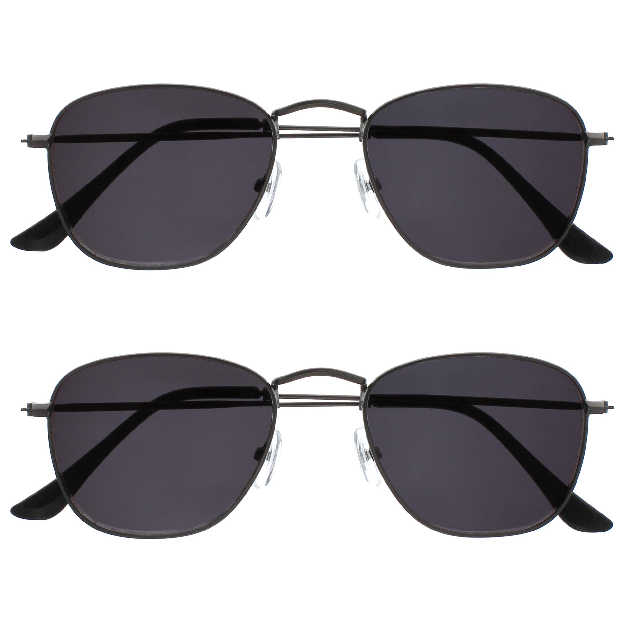 OPULIZE Sky Reading Sunglasses 2 Pack Thin Rimmed Classic Shape Metal Frame Scratch Resistant Tinted Lens UV400 Protection Lens Matt Gunmetal Black Tips Mens Womens SS95-7 +1.50