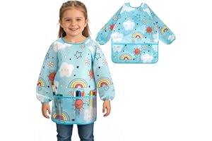 Milifox Kids Art Smock, Smocks for Kids, Waterproof Children Painting Apron Long Sleeve with 3 Pockets for Painting