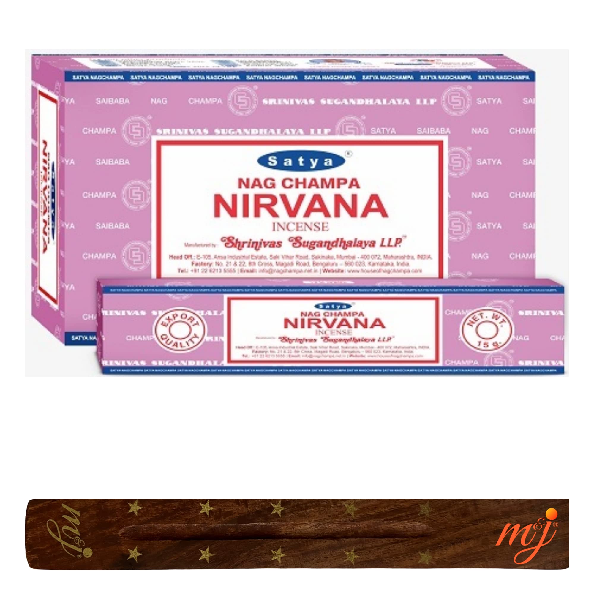 Original Satya Nag Champa Nirvana Incense Sticks | with M&J incense sticks holder | Full Box | for Aromatherapy, Spa, Yoga, Weddings, Meditation, Healing, Positivity and Relaxation