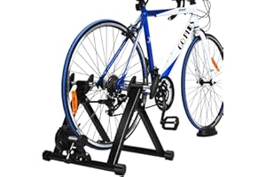 Goplus Bike Trainers for Indoor Riding, Folding Stationary Bike Stand with Magnetic Flywheel for Bicycle Cycling Training, 26’’ - 28’’ Wheels Road & Mountain Bikes