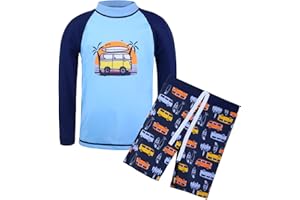 TFJH E Kids Boys UPF 50+ UV Swimwear Sun Protective Long Sleeve Two Piece Swimsuit