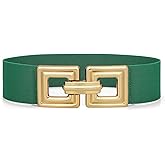 WHIPPY Women Wide Elastic Waist Belt Fashion Hollow Out Square Gold Buckle Stretchy Belt Waistband for Ladies